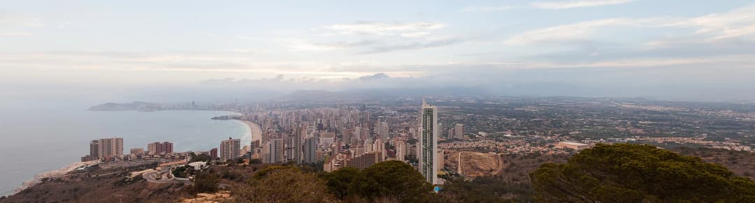 Real panoramic photograph of Benidorm’s coastline and buildings, taken in 2014