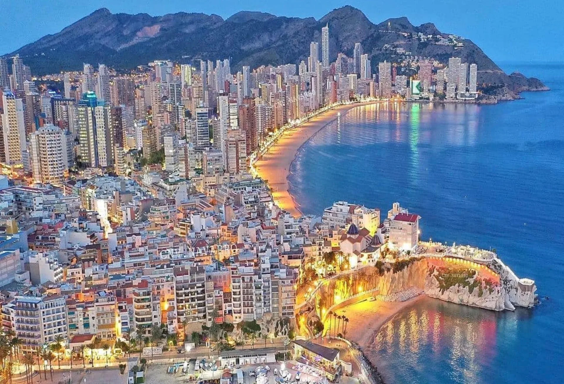 Evening view of Benidorm and its coast, BeniHomes editorial photograph